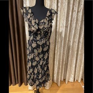 Floral wrinkled silk chiffon dress